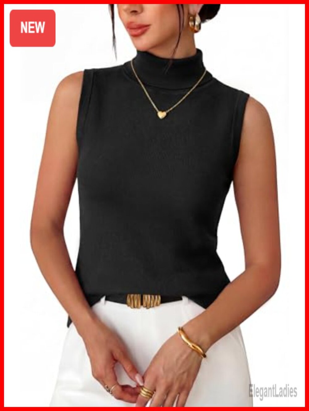 Wool Blend Slim Fit Turtleneck Sleeveless Tank Top Fall Casual Layer
